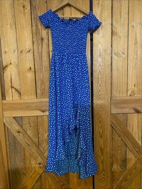 Crystal Doll Royal Blue Floral Smocked Maxi Dress